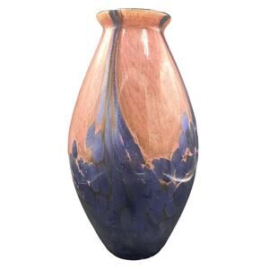 Pier 1 Glass blue brown Vase Rolled Edge FLAW pink blue sparkle lava ocean sand